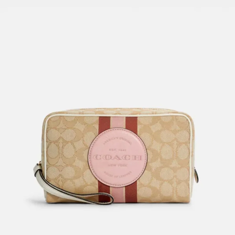 COACH DEMPSEY LARGE BOXY COSMETIC CASE N SIGNATURE JACQUARD WITH COACH PATCH